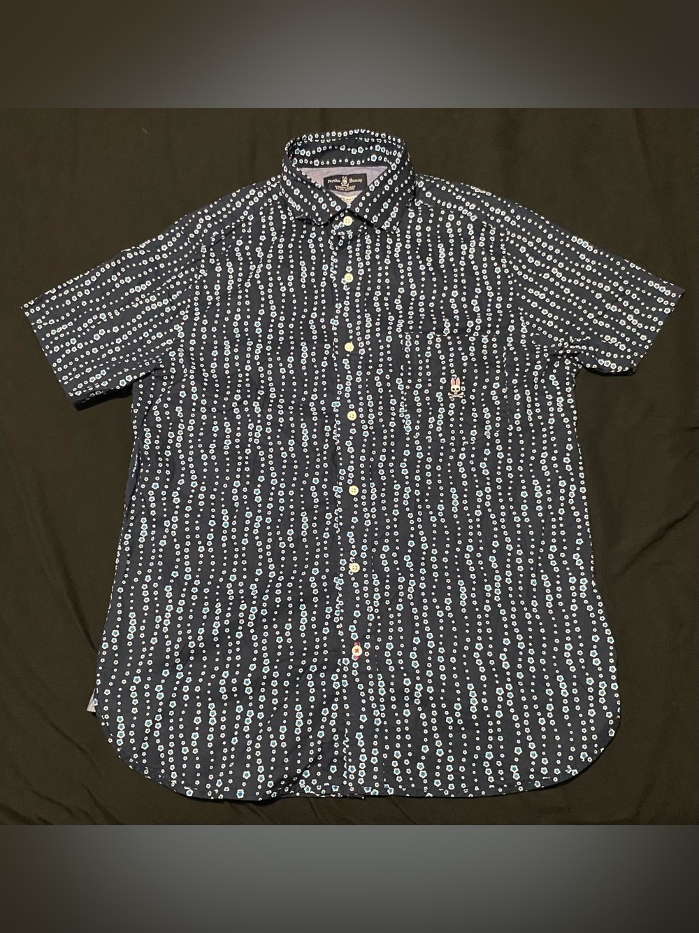 Psycho bunny Men's Navy Short-Sleeve Patterned Button-Up Shirt